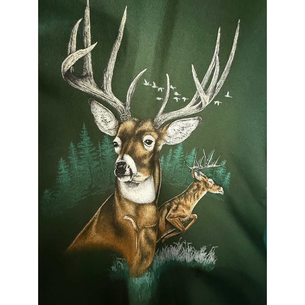 Vintage 90s Tultex Deer Graphic Crewneck Sweatshirt Large USA Green Buck Nature - Picture 8 of 8
